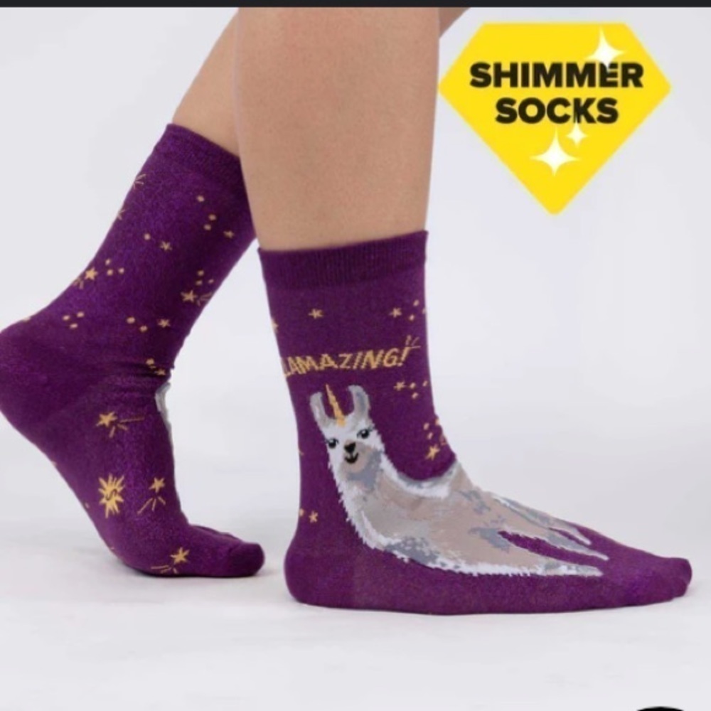Sock It To Me NWT Llamazing! Women’s Crew Socks Llama Funny Novelty Shimmer Gift
